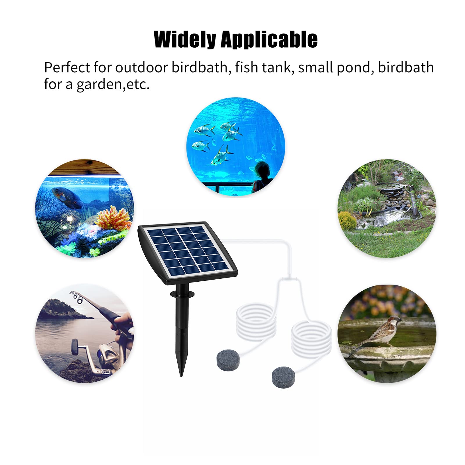 Andoer,Aireador solar de estanque, bomba de oxígeno de 6 V, 2 W, con tubo de 8.2 pies, 2 piedras de burbujas de aire, para acuario, oxigenador, acuario, piscina al aire libre, estanque
