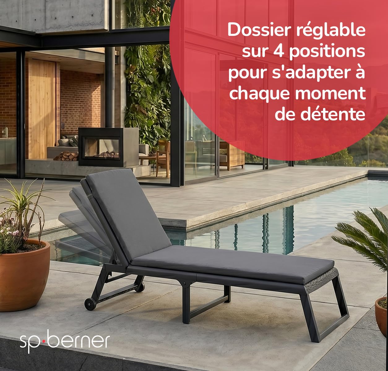 Shaf - Bain de Soleil Dream Garden -Bain de Soleil inclinable d'extérieur à roulettes -Résine résistante aux UV - Pliable et Multipositions -Idéal pour la Piscine, la terrasse et Le Patio -Anthracite