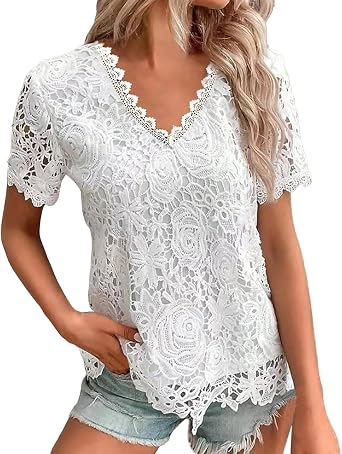 lace Tops for Women Dressy White