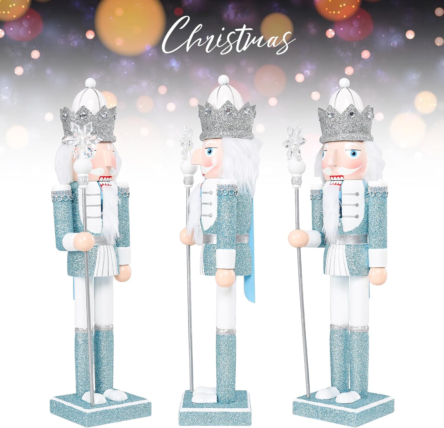 MUMTOP 15 Inch Christmas Nutcracker Decorations,Blue Table Wooden Figures