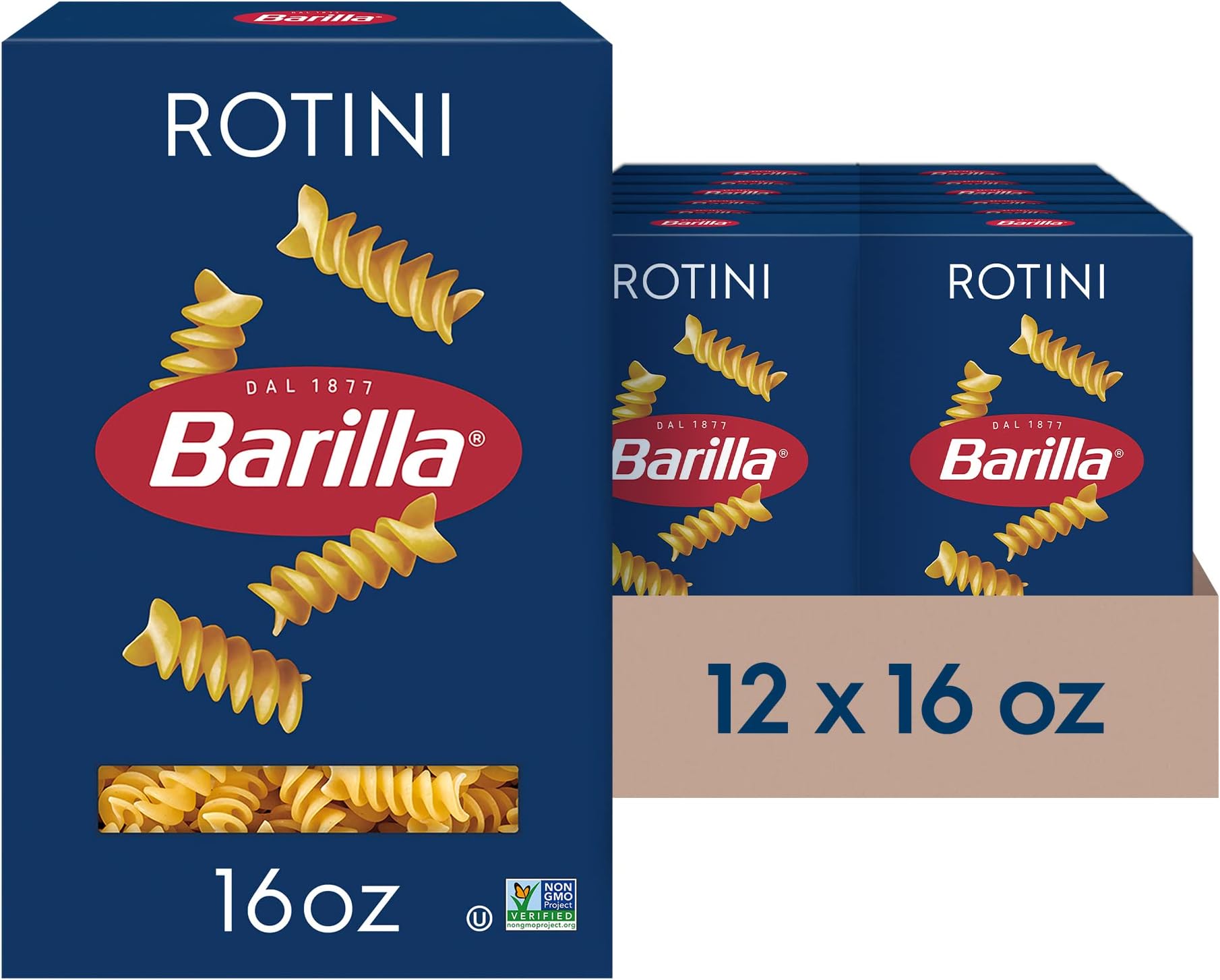 Rotini Pasta, 16 oz. Box (Pack of 12) - Non-GMO, Made with Durum Wheat Semolina - Kosher Certified