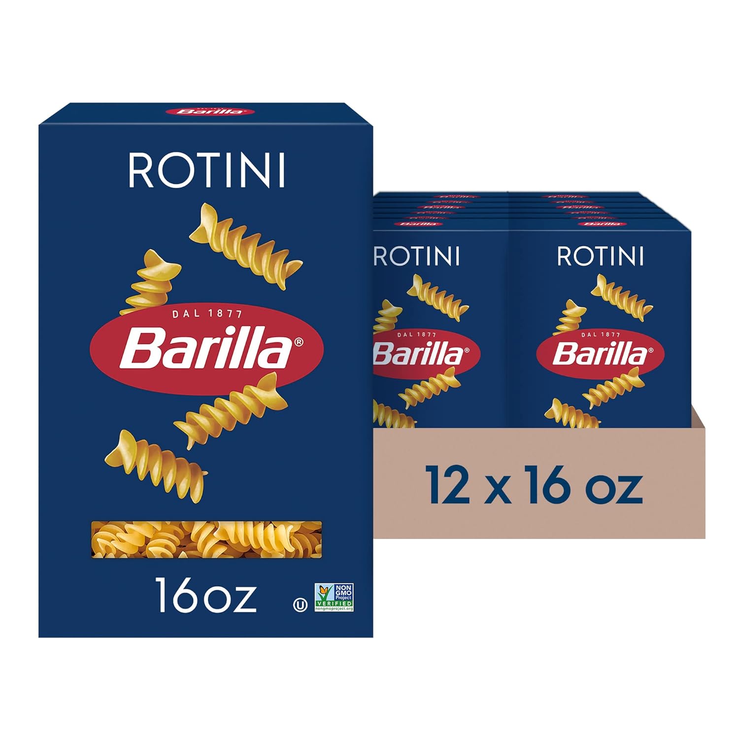 Barilla Rotini Pasta, 16 oz. Box (Pack of 12) - Non-GMO, Made with Durum Wheat Semolina - Kosher Certified