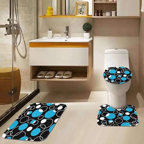 Miniatura 7 de Arttown Juego de baño azul con cortina de ducha y alfombras y accesorios, juego de cortinas de ducha negras y azules, cortinas de ducha geométricas