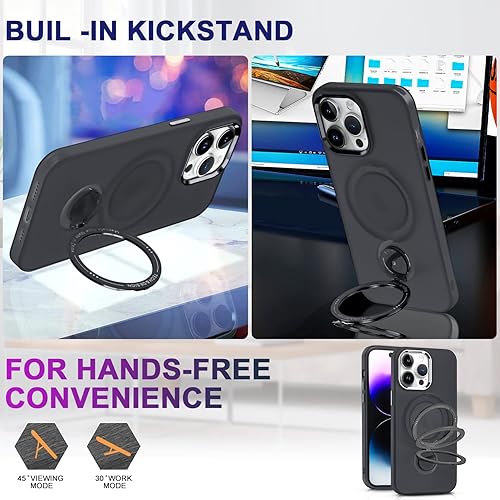 Miniatura 6 de Lokyoo Funda magnética con soporte para iPhone 14 Pro, compatible con MagSafe, grado MIL, doble capa a prueba de golpes con parte trasera dura mate,