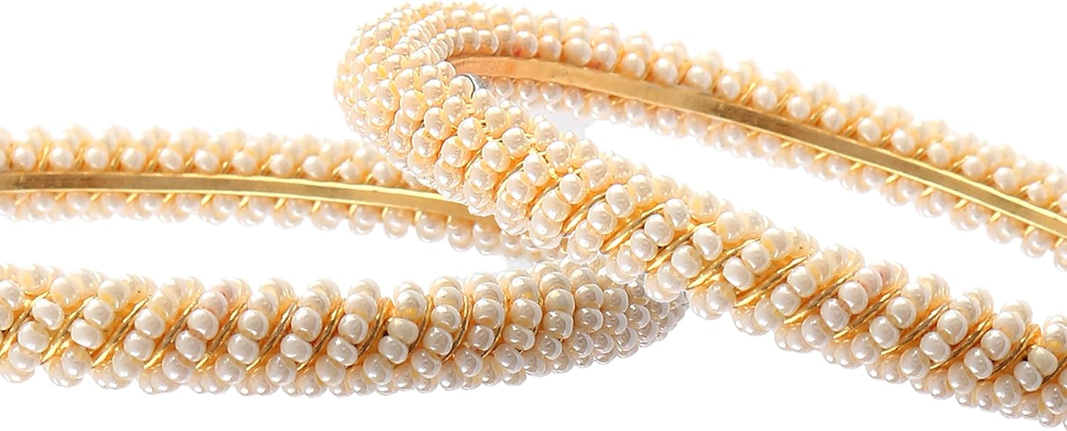 Jewar Bangles Fashion Indian Bollywood Faux Pearl Rhinestone Floral Gold Plated Wedding Bracelet set Jewelry for Women (Pearl Work, 2.8) - Image 2