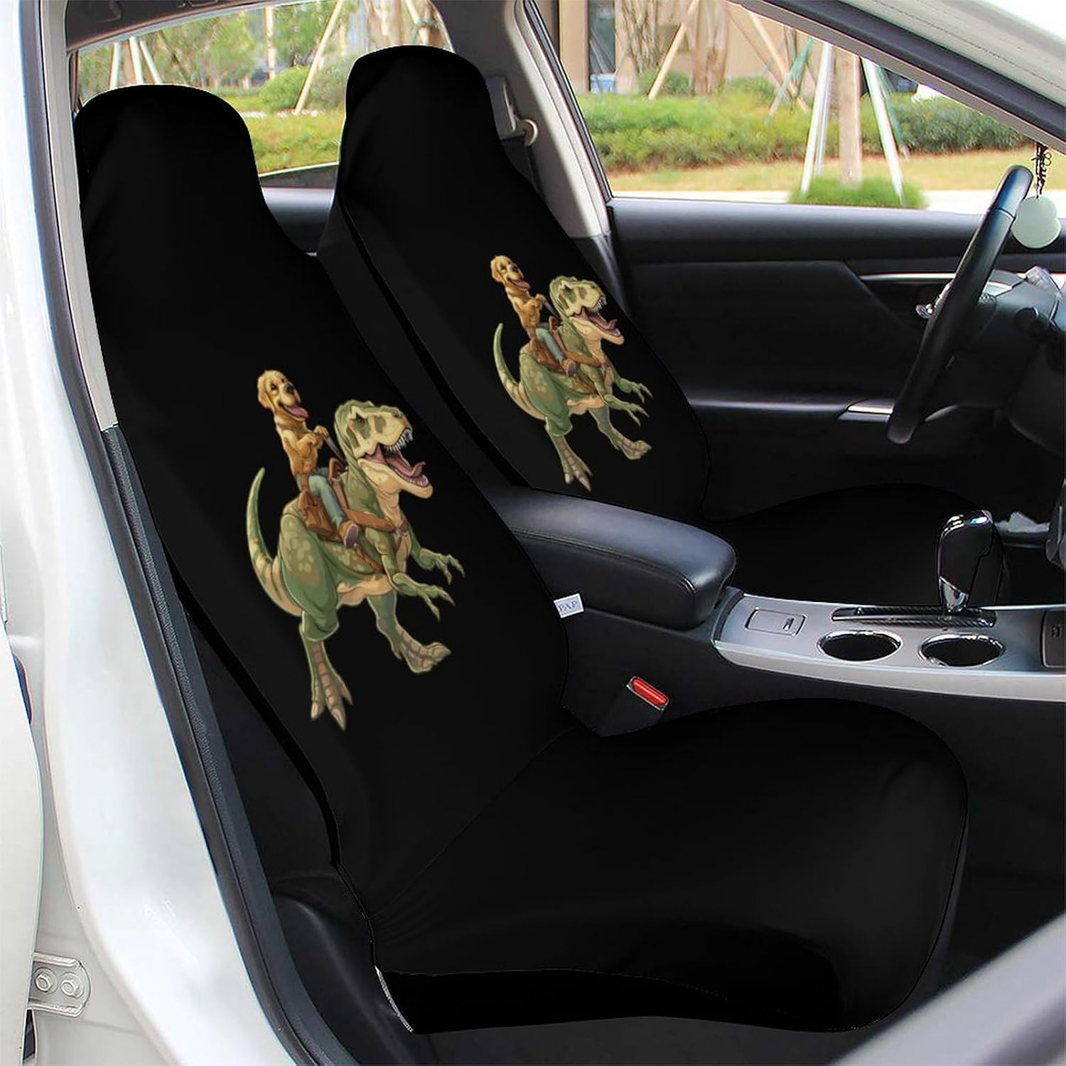 Golden Retriever Riding Dinosaur Car Seat Covers Automotive Seat Covers Car Seat Protector Auto Front Seats Protector for Most Cars 1PCS