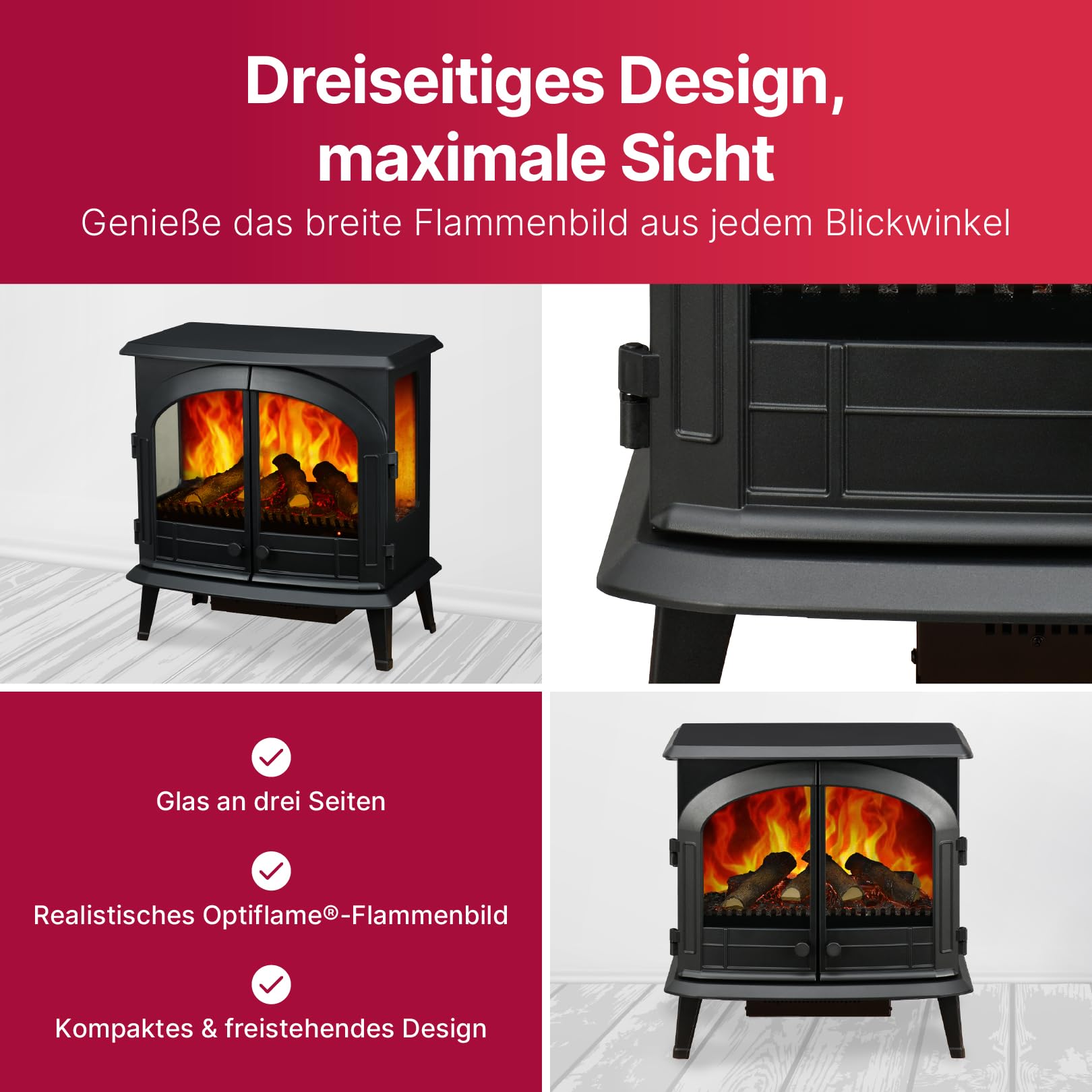 Dimplex Emberly Elektrokamin - 3-Seitiger Elektrokamin mit Heizung & Kaminfeuer - LED Kamin mit Optiflame Flammeneffekt - Zuschaltbarer 2kW Heizlüfter - Inkl. Fernbedienung und App