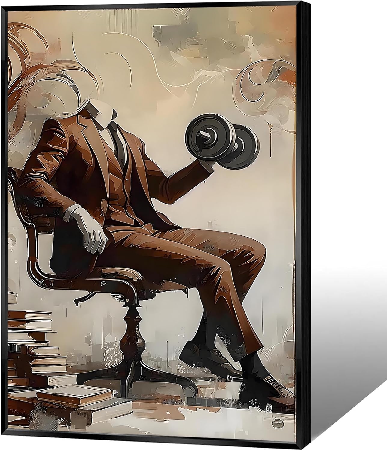 Abstract Suit Man Dumbbell Workout Canvas Posters Fitness Sports Inspirational Wall Art Man Bodybuilding Prints Painting For Office Gym Living Room Wall Decor 24x36in Unframed