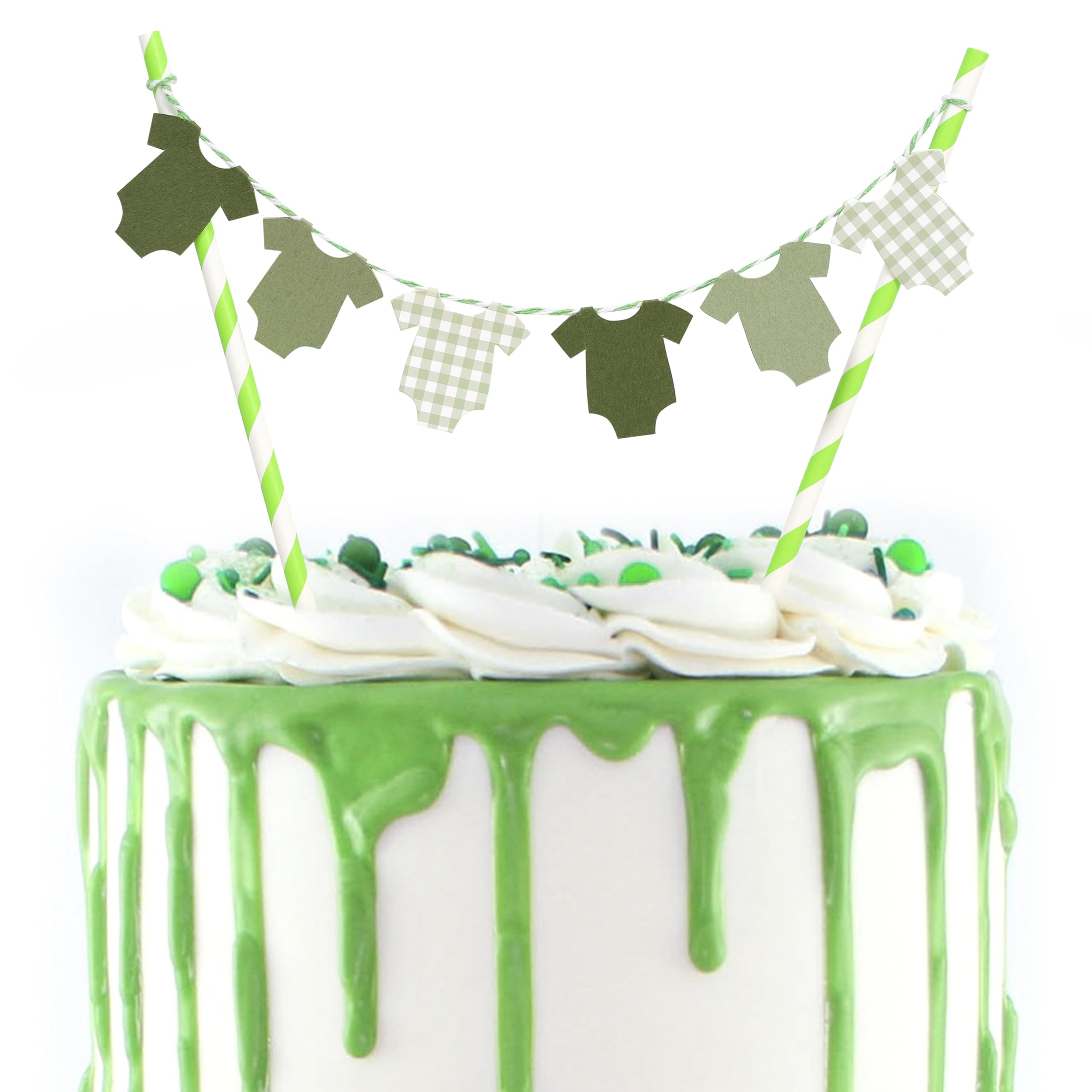 Green Baby Shower Cake Topper - Green Bodysuit Gingham Cake Topper,Gender Reveal Decor,Baby Shower Cake Decorations,Gingham Onesie Party Decorations (green-2)