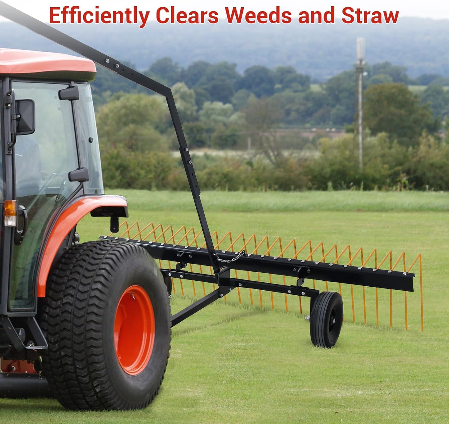 60" Tow Behind Pine Straw Rake – Heavy Duty Steel Lawn Rake with 24 Tines, Durable Corrosion-Resistant Construction for Tractor & ATV, Lawn Tractor Straw Rake for Yard Debris & Mulch