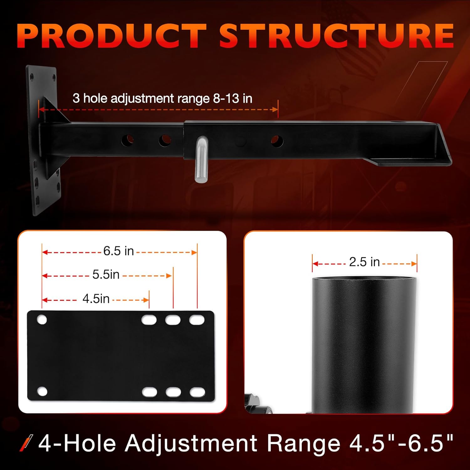 RV Flag Pole Mount Heavy Duty Stainless Steel Camper Flag Pole Holder –3-in-1 Frame Hitch Bumper Mount, Fits Poles up to 2.5" OD, Adjustable Fit 4.5"-6.5"