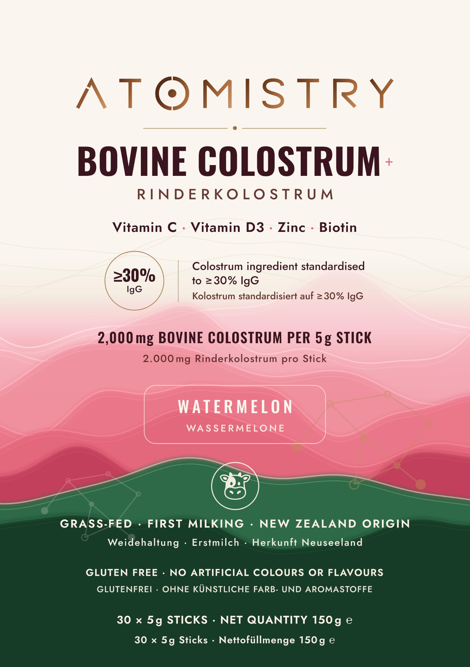 Colostrum Sticks Pastèque 30% IgG, Vitamine C, D3 & Zinc – 30 Sticks