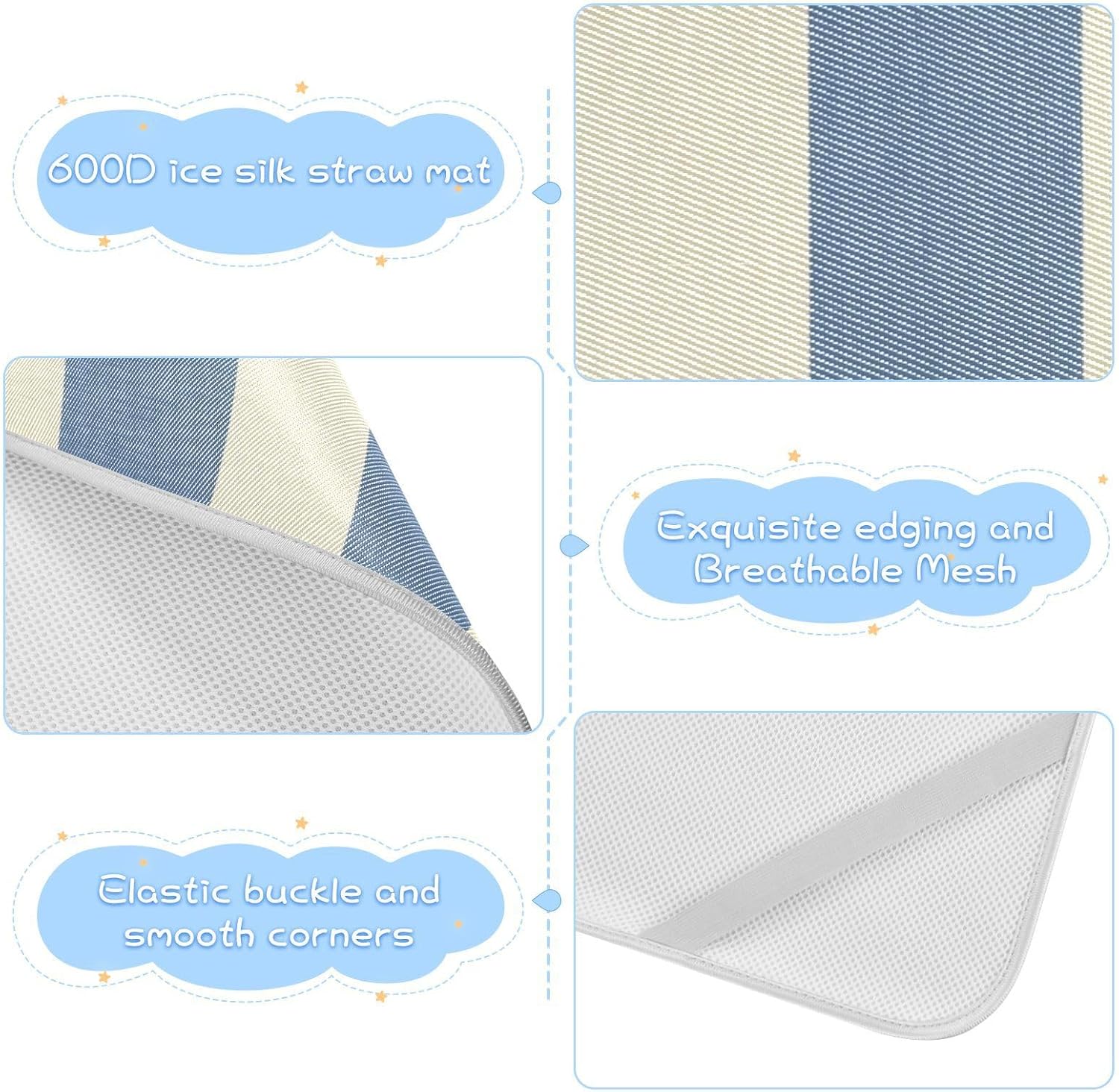 Steel Blue Beige Stripe Cooling Baby Mattress Protector Crib 28" x 52" Ultra Soft Training Pads for Baby&Toddler