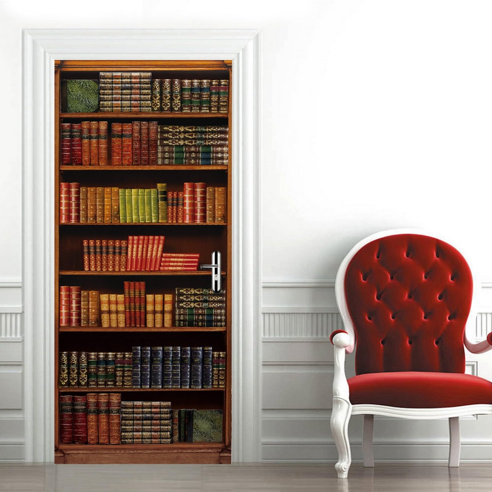 A.Monamour Adesivo Porta Autoadesiva 3D Vecchi Libri Sullo Sfondo Della Libreria Scaffale In Legno Vinile PVC Adesivi per Porte Interne Pellicola Adesiva Poster Murale Parete Carta da Parati 85x215cm