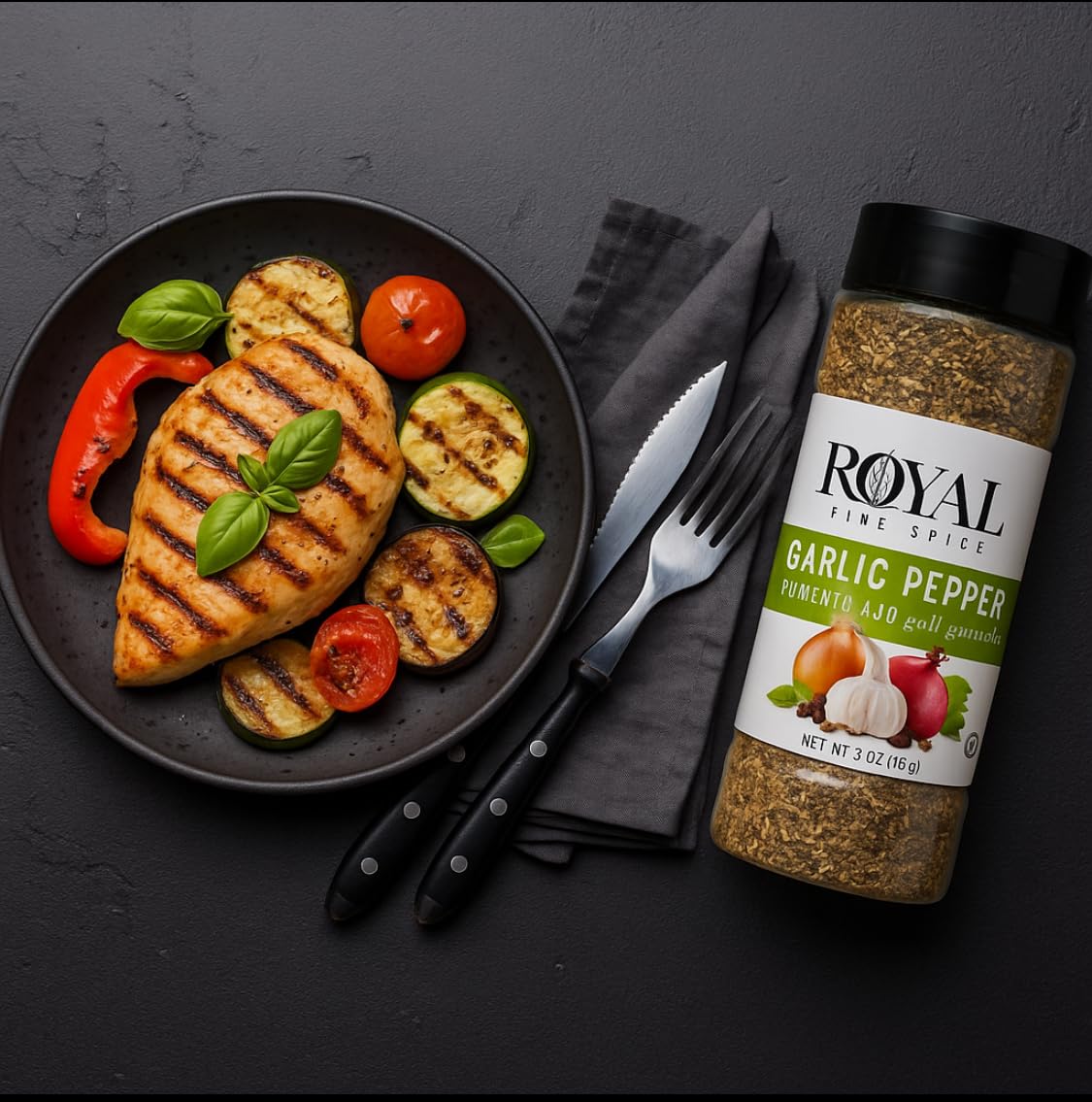Royal Fine Spice, Garlic Pepper Blend – 3oz | Burger Seasoning, Fish, Pork Chop, Mashed Potatoes | All-Purpose Steak Seasoning, Chicken, Pasta & Veggies | Made in USA - Low Sodium, pack of 3, - Image 6