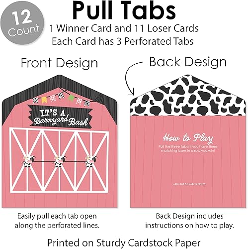 Miniatura 10 de Big Dot of Happiness Farm Animals - Juego de 12 tarjetas de encurtidos para baby shower o fiesta de cumpleaños, pestañas de tracción 3 en una fila