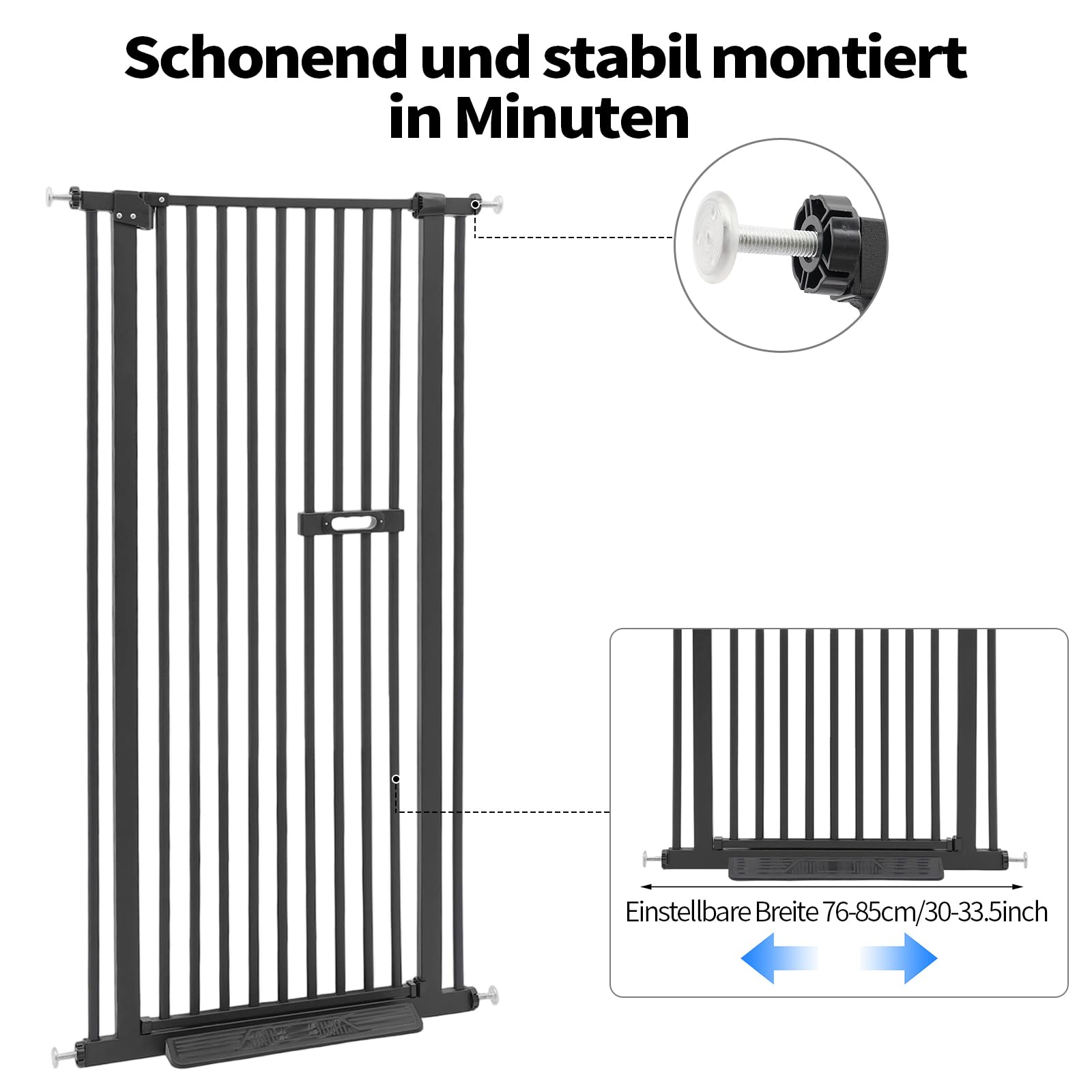 Schutztor Ausziehbar Haustiere Katzentiertor, 150cm Haustiergitter Extra Hoch mit Doppelverriegelung Katzentür&3.5cm Stababstand Ohne Bohren für Haustier Kleinen Haustieren Hunden (Schwarz)