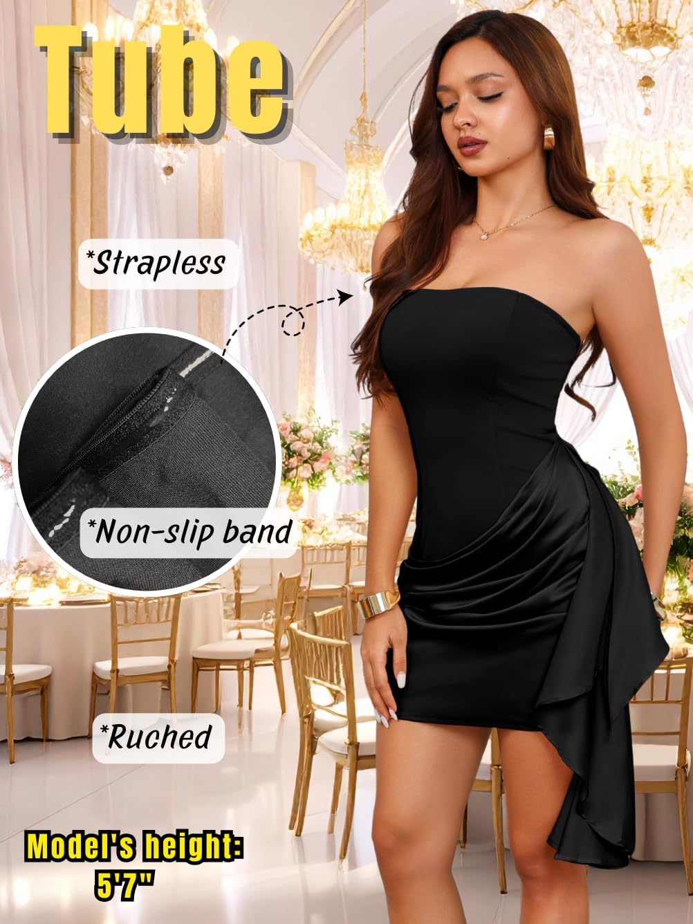 Strapless Mini Dress,Sexy Satin Homecoming Dresses for Women,Formal Dinner Party Birthday Outfits - Image 2
