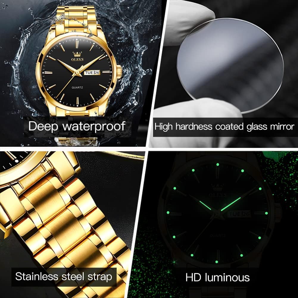 OLEVS Mens Watches，Big Dial Watches for Men，Day Date Watches Men，Mens Waterproof Watches，Mens Stainless Steel Watches，Analog Quartz Men's Watches，Relojes para Hombre - Image 5