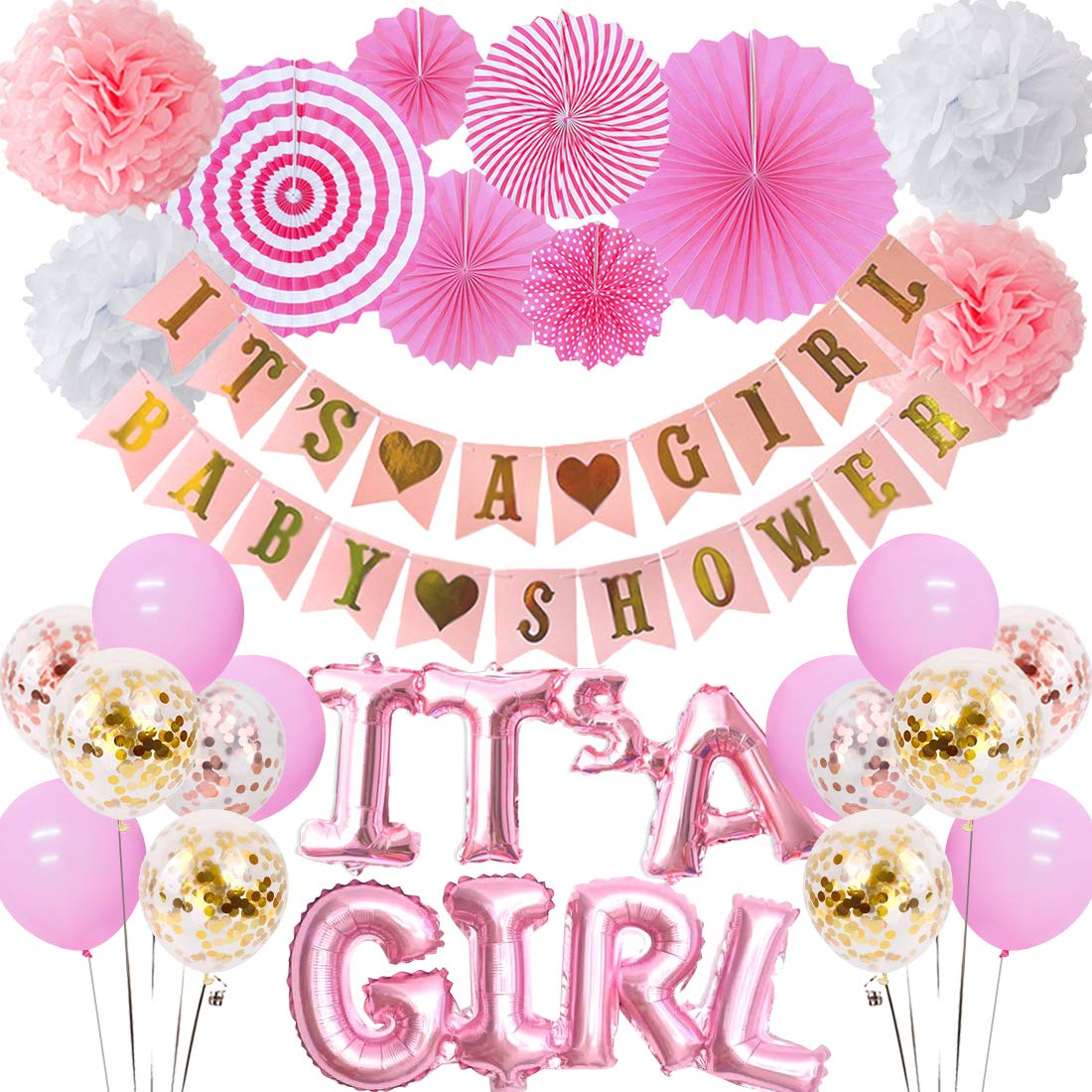 JCitimix 'It’s A Girl' Babyparty-Deko – Komplett Set In Rosa