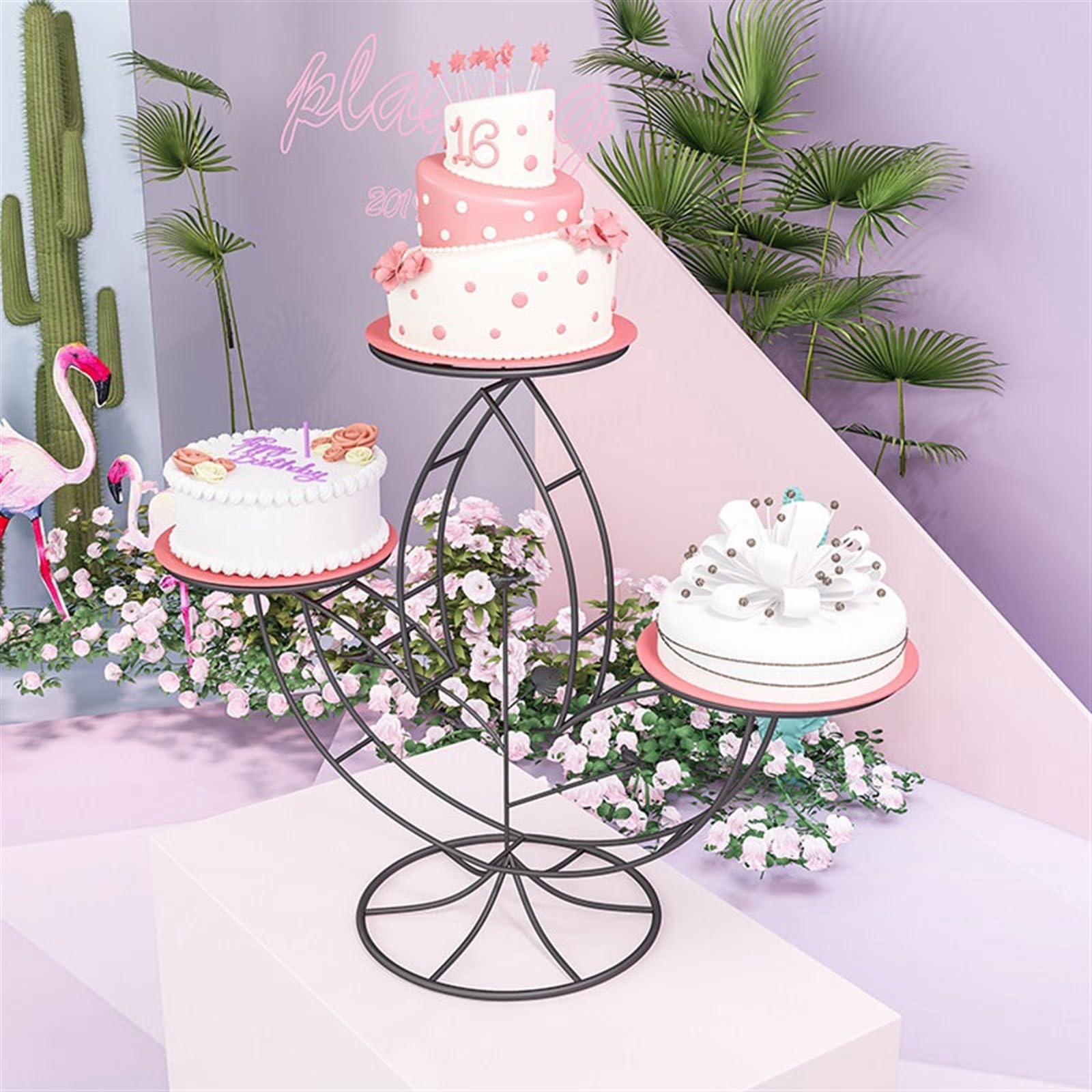 Alzata per Torta Set di Decorazioni for Banchetti for Feste di Matrimonio, espositori for Dessert a Tre Strati, Leggeri e creativi, in Ferro Alzata per Cake Pop(Nero)