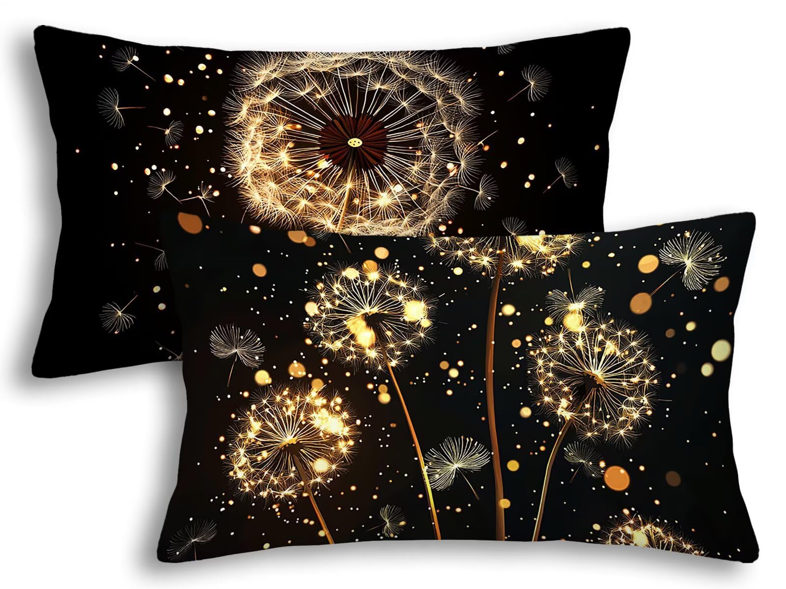 Housse coussin pissenlit 40x60 noir lot de 2 taie d'oreiller rectangulaire décoratif pour lit canapé