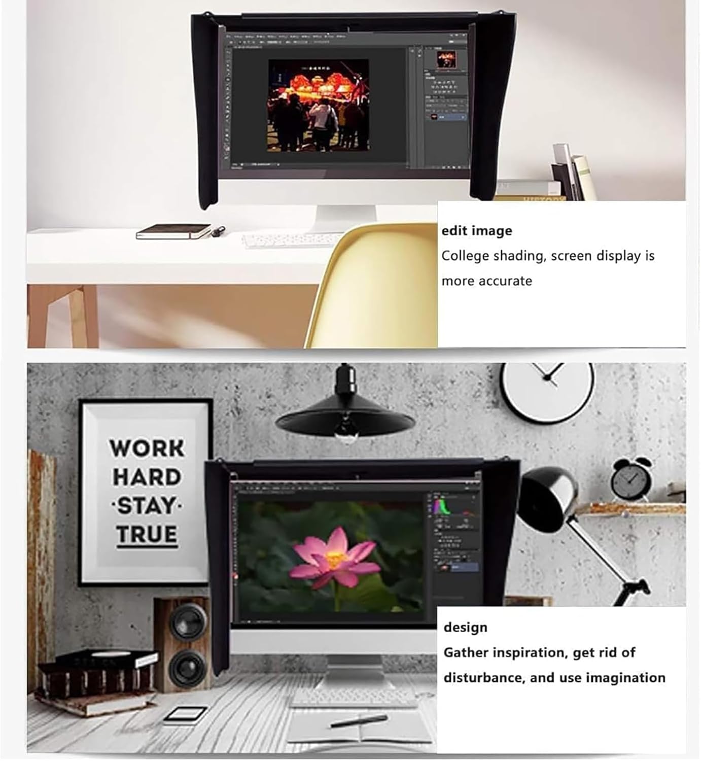Monitor Hood Sunshade for Desktop, Adjustable Frame 17-28 Inches, Blocks Ambient Light & Improves Concentration