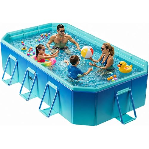 Large Foldable Pool, Non Inflatable Swimming Pool, Foldable Pool for Adults and Kids, Thickened Portable Collapsible Pool for Backyard and Outdoor Use, 116" x 65" x 21"
