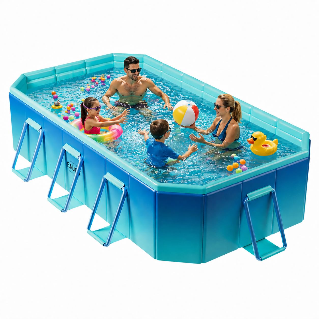 Faltbarer Pool, nicht aufblasbarer Swimmingpool für Kinder, Erwachsene und Haustiere, großer faltbarer Pool mit stabilen Metallhalterungen, geeignet für Hinterhof-Gärten im Freien, 294,6 x