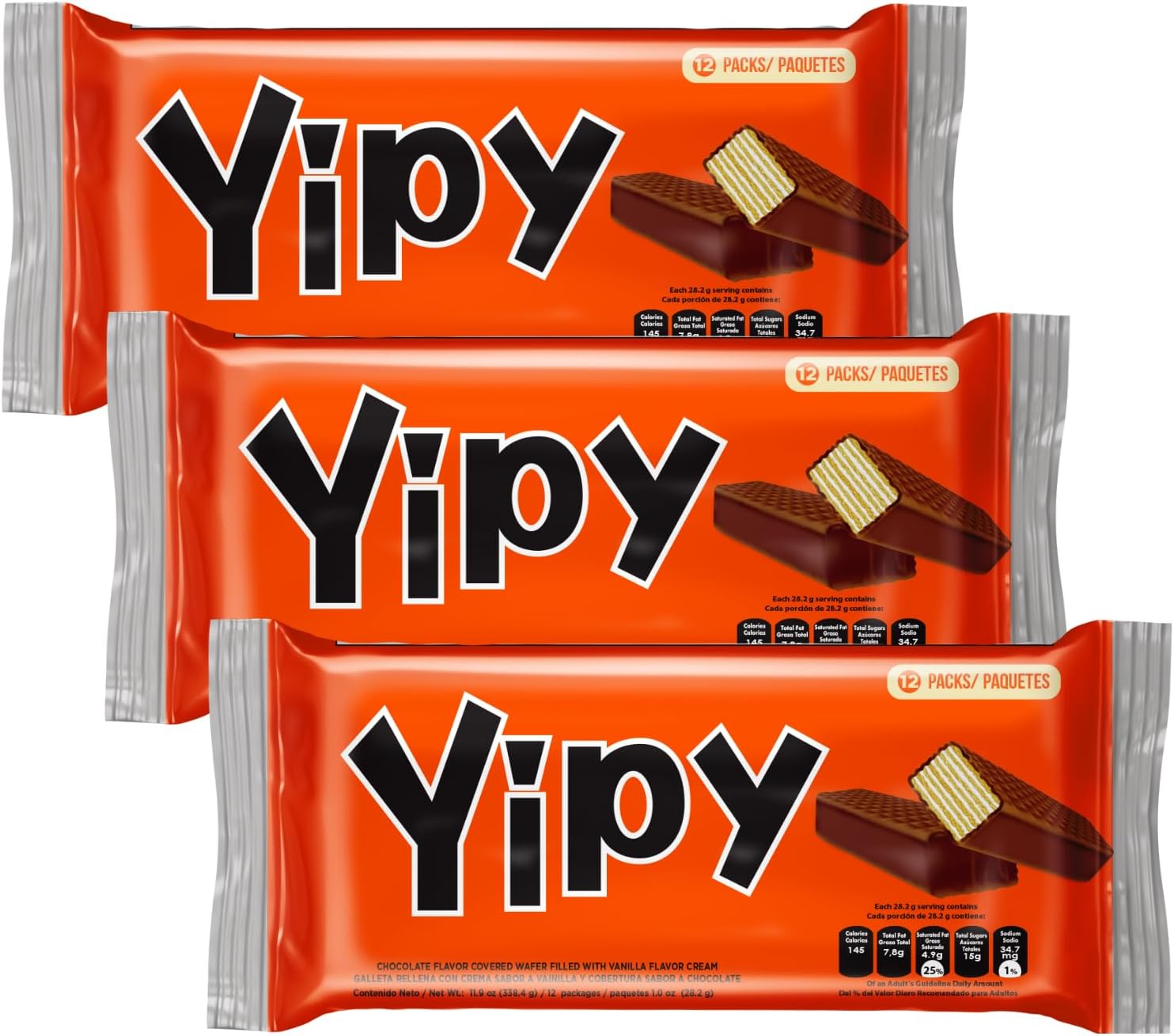 Pozuelo Yipy Wafers | Vanilla Wafers Covered in Chocolate | Delicious Snack | 10.6 Ounce (Pack of 3)