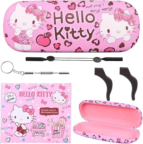 Lindas fundas rígidas de dibujos animados para gafas, caja de almacenamiento con correa de tela para gafas para niñas y adolescentes