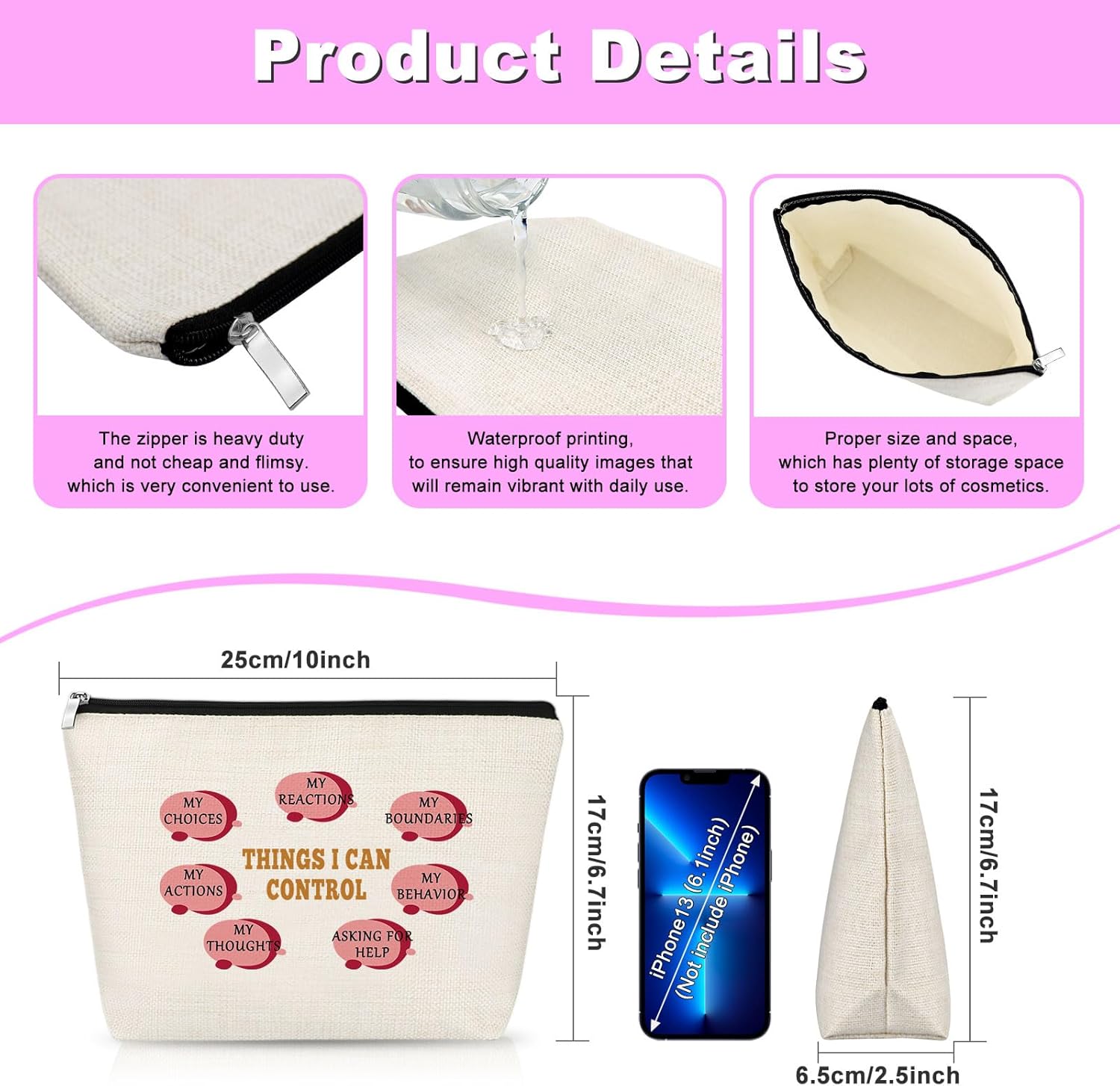 Therapist Gifts for Women Makeup Bag Mental Health Positive Affirmations Psychology Gift Cosmetic Bag with Zipper Inspirational Encourage Gift for Sister Daughter Best Friend Her Travel Pouch - Image 2