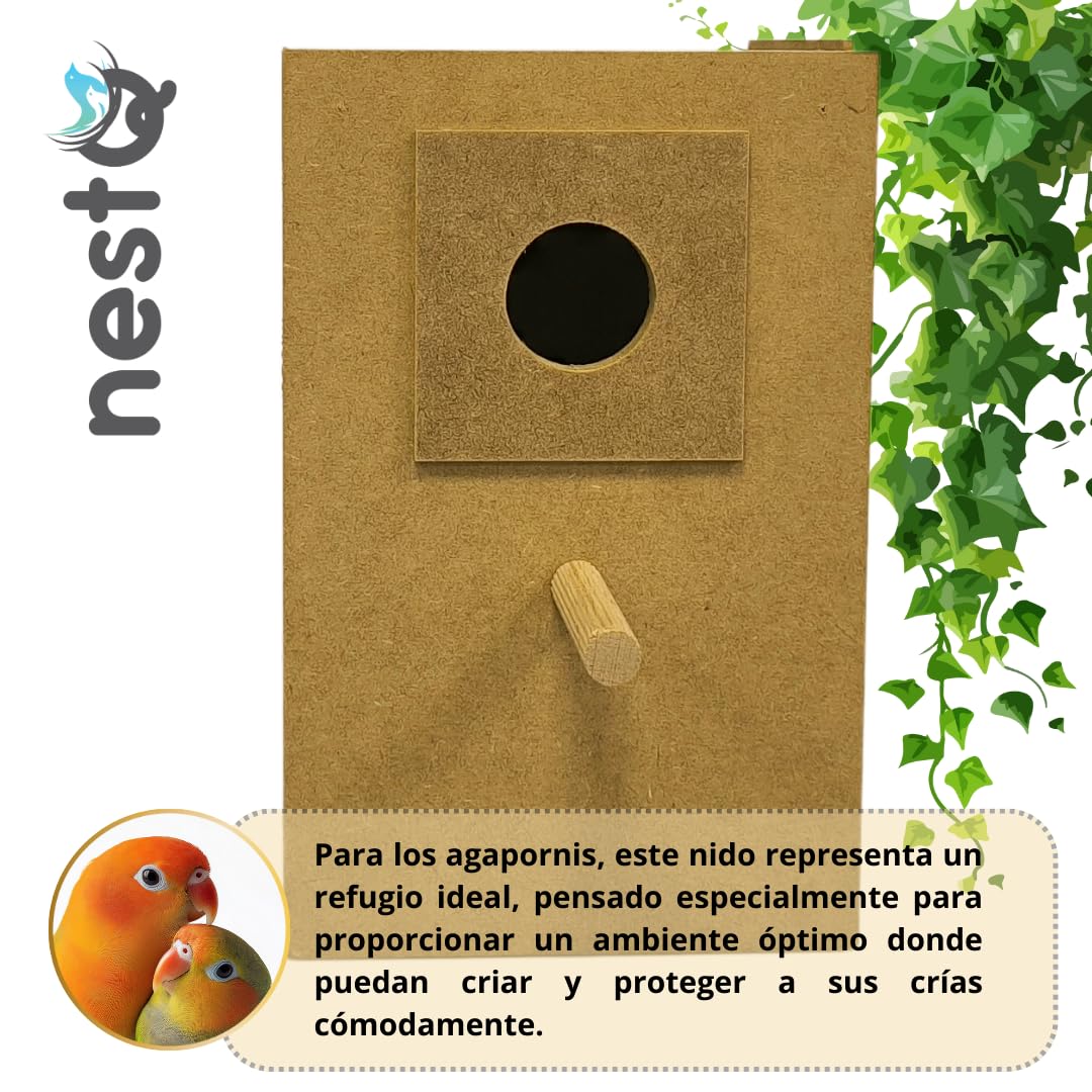 Nid Vertical pour Agapornis Iséparables, Abri d'élevage vertical en bois pour oiseaux avec attaches pour cages à oiseaux, 28 cm x 18 cm x 18 cm