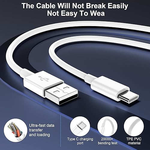 Miniatura 5 de Cable USB C de 6 pies, paquete de 3 cables de carga hibiker 3A tipo C de nailon de alta calidad USB-C a USB-A cargador rápido C para Samsung Galaxy