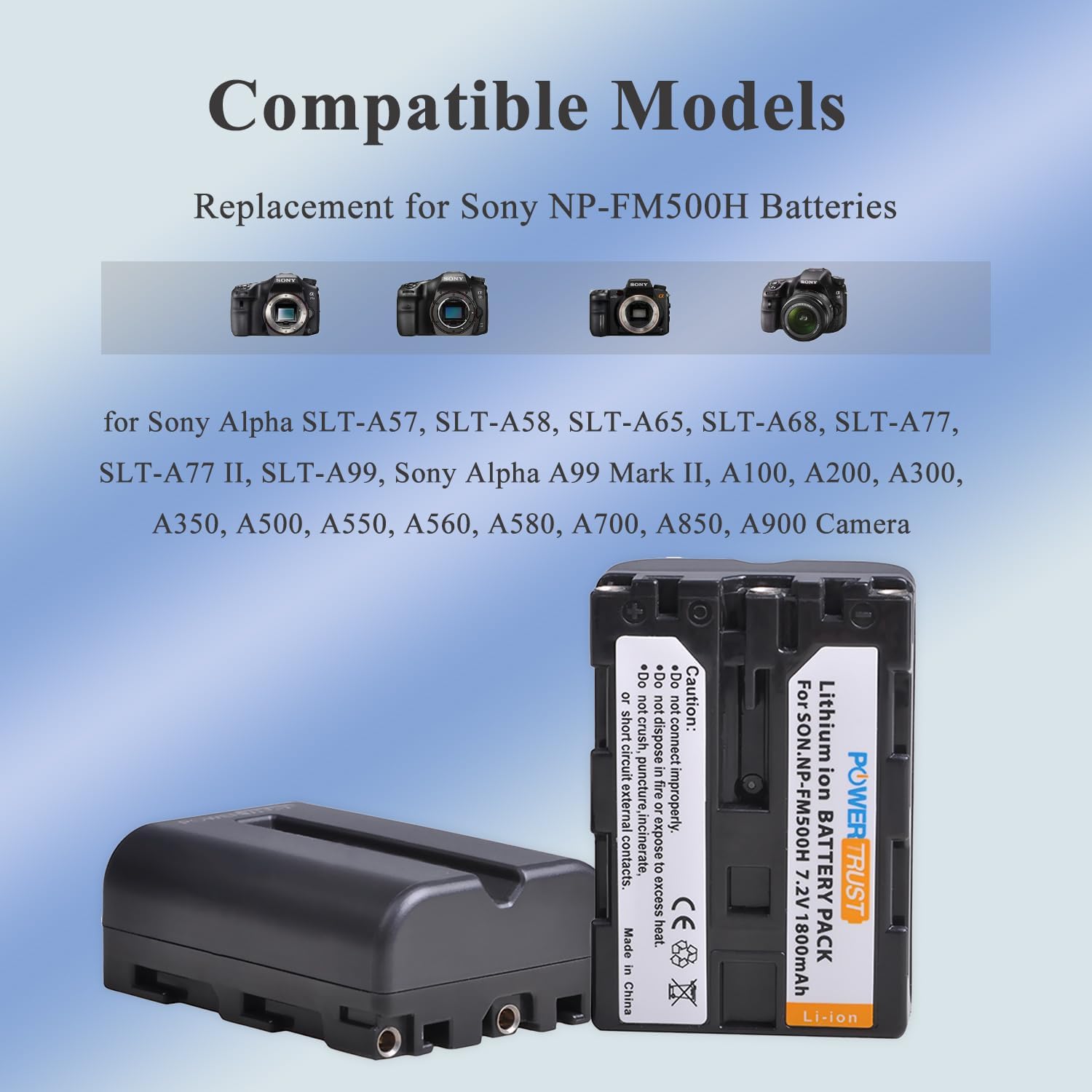 2Pcs NP-FM500H FM500H Camera Battery and Dual USB Charger for Sony A57 A58 A65 A77 A77V A77II A99 A350 A450 A500 A550 A580 A700 A850 A900 Camera