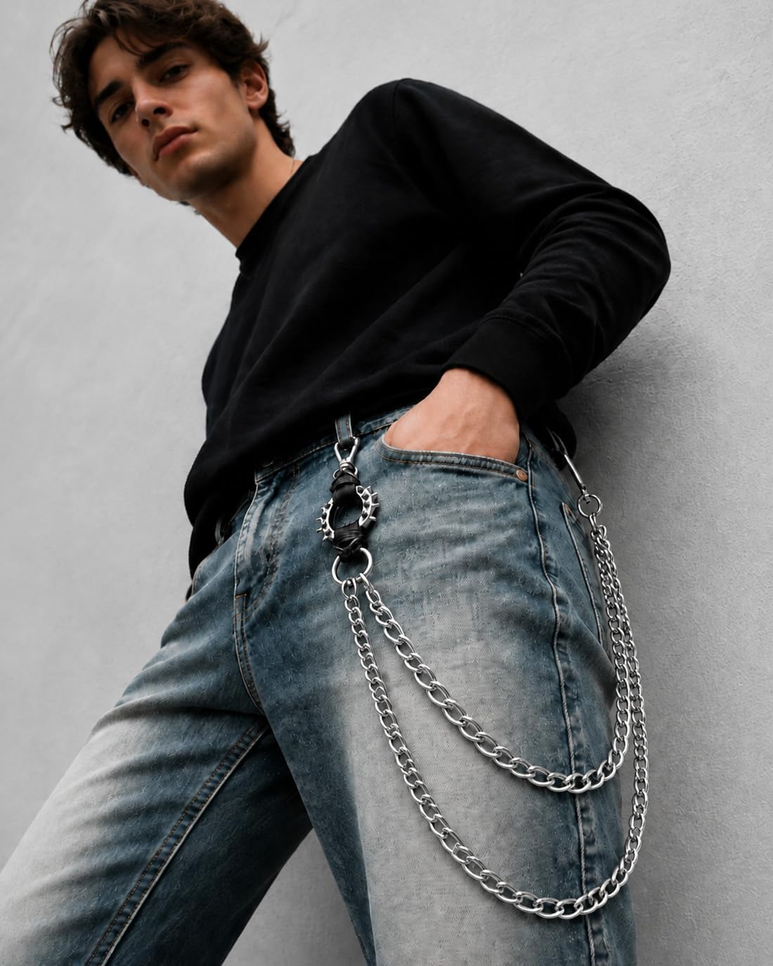 2‑Layer Wallet Chain Jean Pants Chain for Men, Punk Goth Y2K Belt Pocket Clothing Accessory image 4