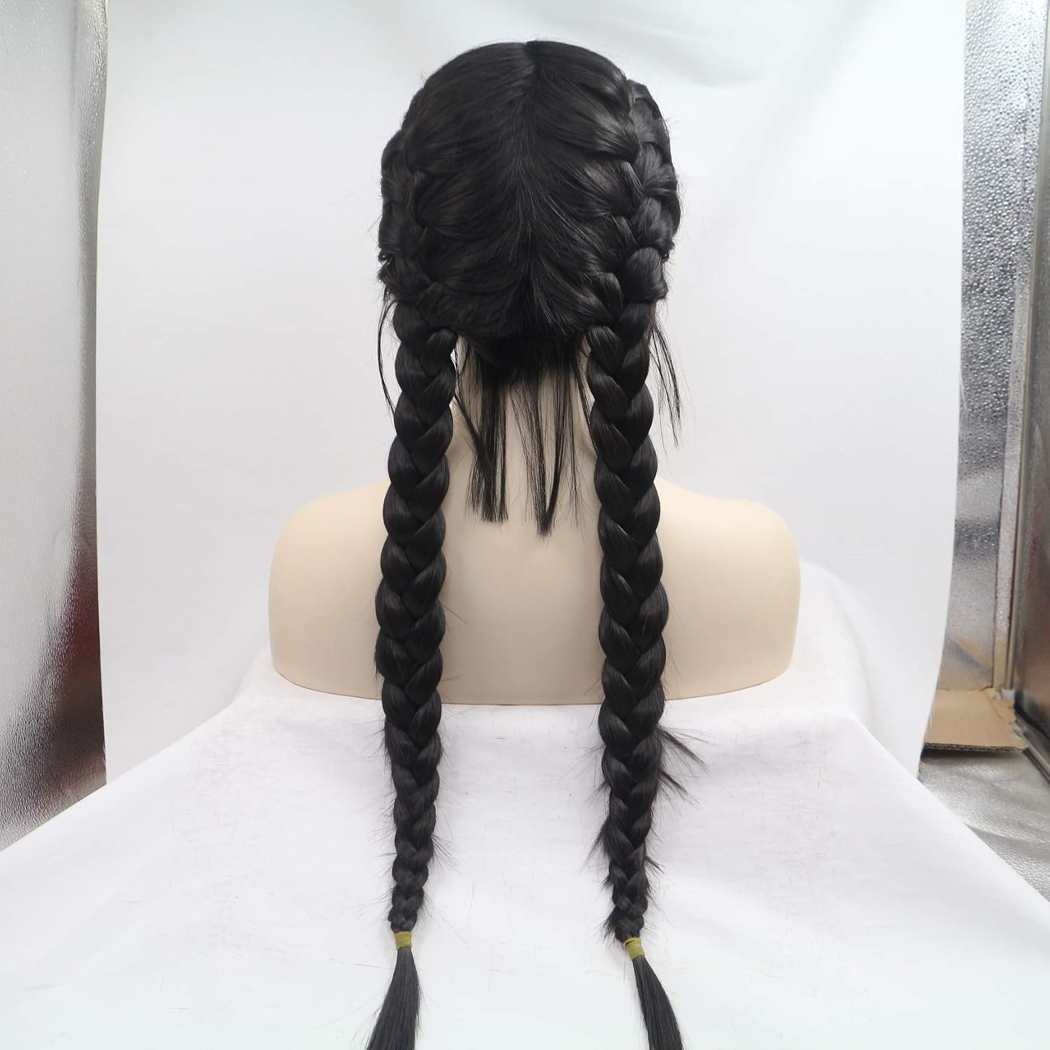 Black Color Double Braided Wigs with Baby Hair 2x Twist Braids Long Hair Glueless Synthetic Lace Front Wigs Heat Resistant Synthetic Lace Wigs for Women - Image 4