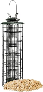 Woodlink Caged Screen Tube Bird Feeder with Peanut Splits Metal Feeder with Locking Lid, Holds 0.75 Qt of Peanuts for Wild Birds