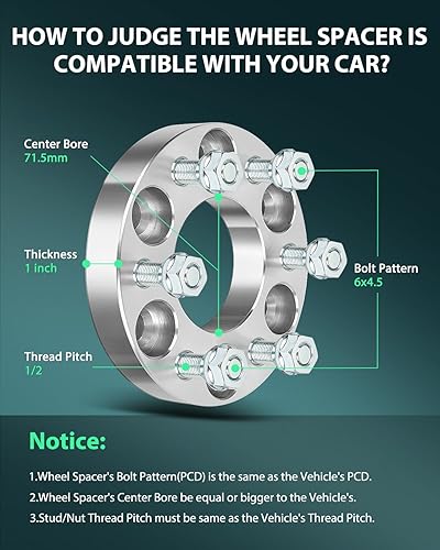 Miniatura 3 de SCITOO Espaciadores de rueda de 1 pulgada 6x4.5, adaptadores de espárragos de 12 pulgada de diámetro de 2.815 in, espaciadores de rueda compatibles
