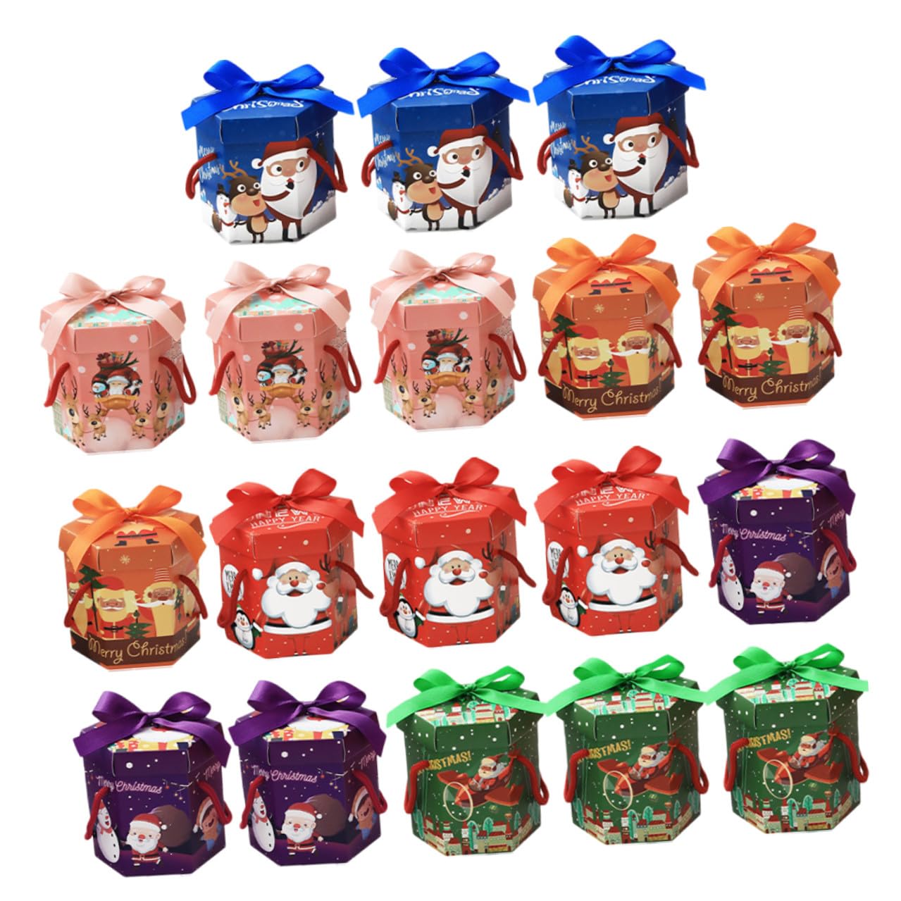Scatole di Natale Esagonali in Carta 18 Pezzi per Confezionare Dolci e Muffin, Design Classico Natalizio, per Decorazioni Tavolo Matrimonio Stili multipli