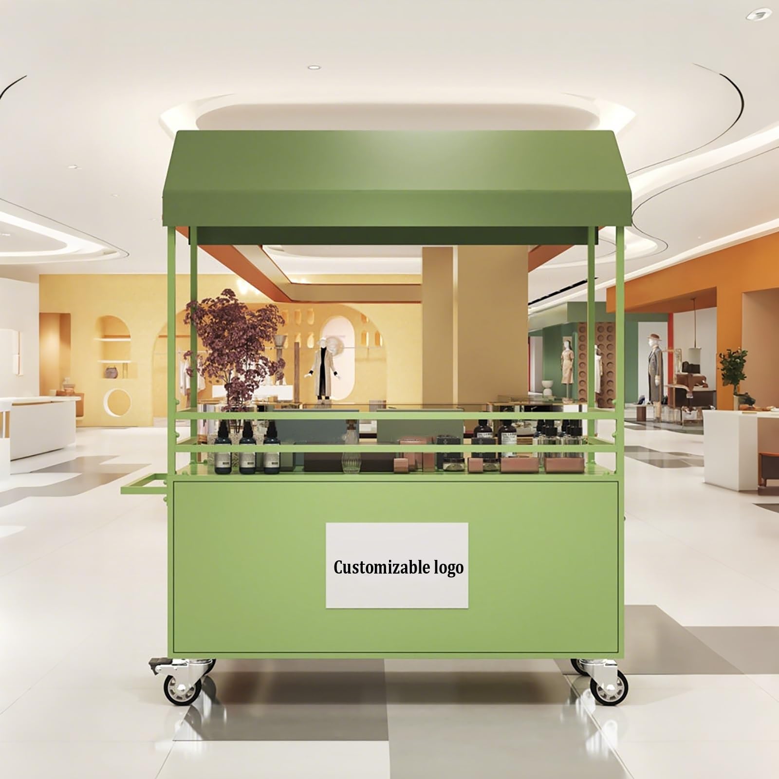 Carrello Vendita Mobile Professionale Con Tettoia,Rimorchio Food Truck Per Street Food,Ruote Girevoli,Per Eventi,Feste E Catering Esterno(Yellow,120cm/47.2in)