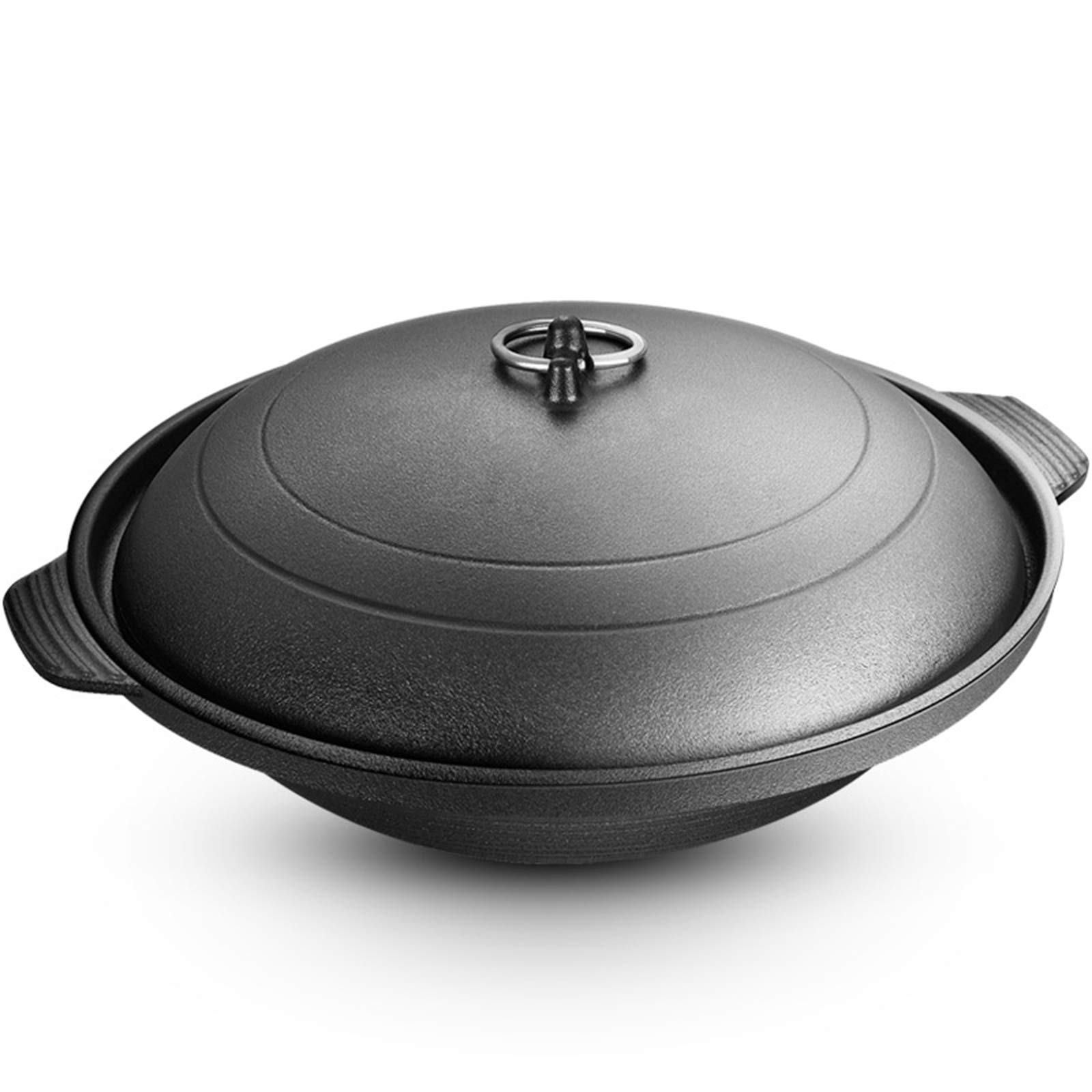 Casserole Nabemono antiadhésive de 8,66 pouces avec fond plat et couvercle en bois