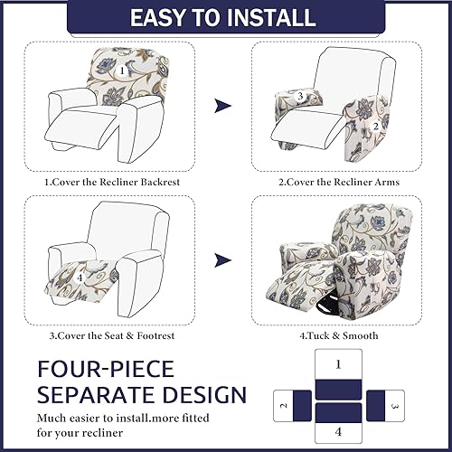 Miniatura 67 de Funda reclinable, elástica, suave, antideslizante, para silla reclinable, 4 piezas, protector de muebles para sillón reclinable con bolsillo