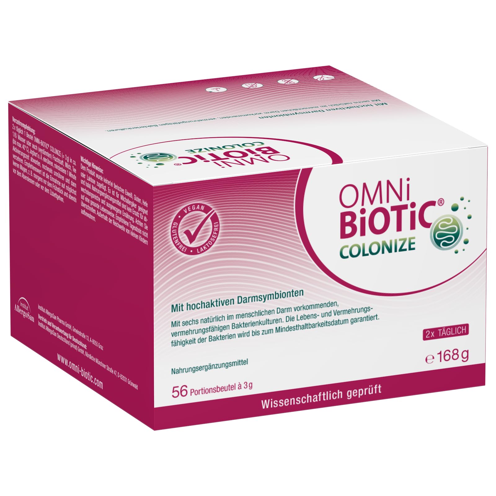 OMNi BiOTiC COLONIZE | 56 Portionen (168 g) | 6 Bakterienstämme | 18 Mrd. Keime pro Tagesdosis | Pulver | Vegan | Zur täglichen Anwendung | Mit Bakterien für die Darmflora