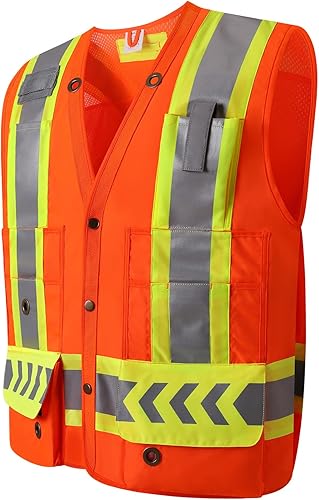 Miniatura 10 de UNINOVA Chaleco de seguridad reflectante para hombres, chaleco de seguridad resistente clase 2, reflectante con bolsillos y cremallera, chaleco de