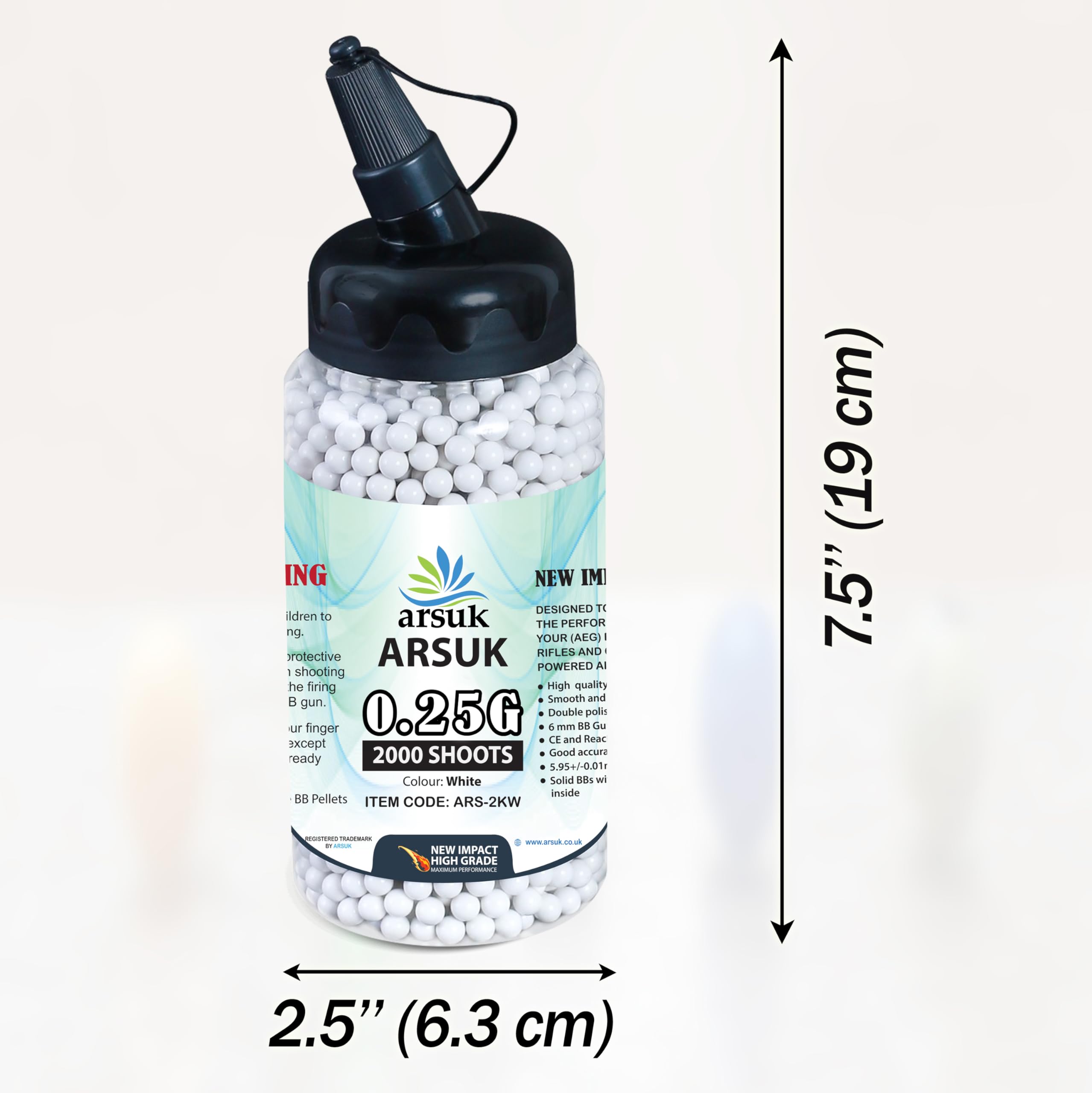 ARSUK Balines de Airsoft, Munición Bolas de Paintball 6mm, 0.20g de Alto Grado Precision de plástico Cantidades; 2000, 4000, 5000, 10,000 Balines(0,20g Bolsa de 2000 Blanco)