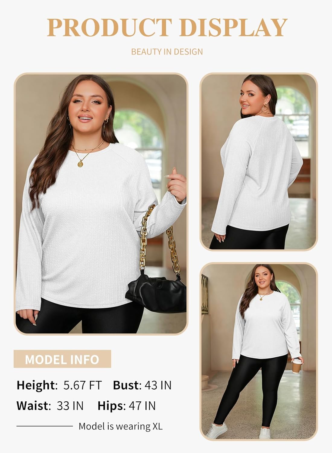 Eytino Plus Size Tops for Women Long Sleeve Crewneck Loose Casual 2026 Fall Fashion Knit Basic Tee(1X-5X) - Image 3