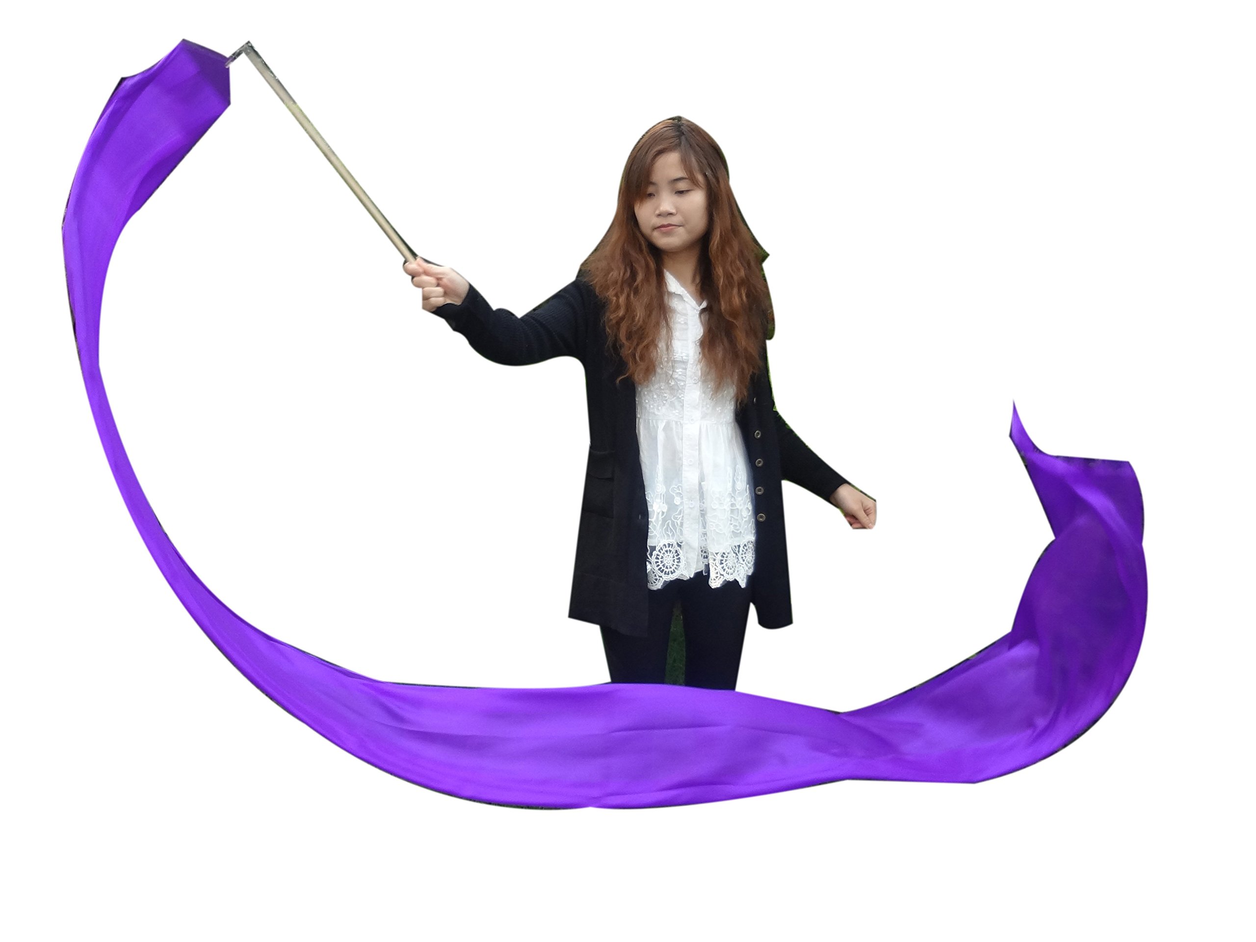 Winged Sirenny 1 Piece 98" Hand Painted Flowy Silk Ribbon Streamer with Rods, Church Liturgical Praise, Worship Adoration Dance Ribbon Banner