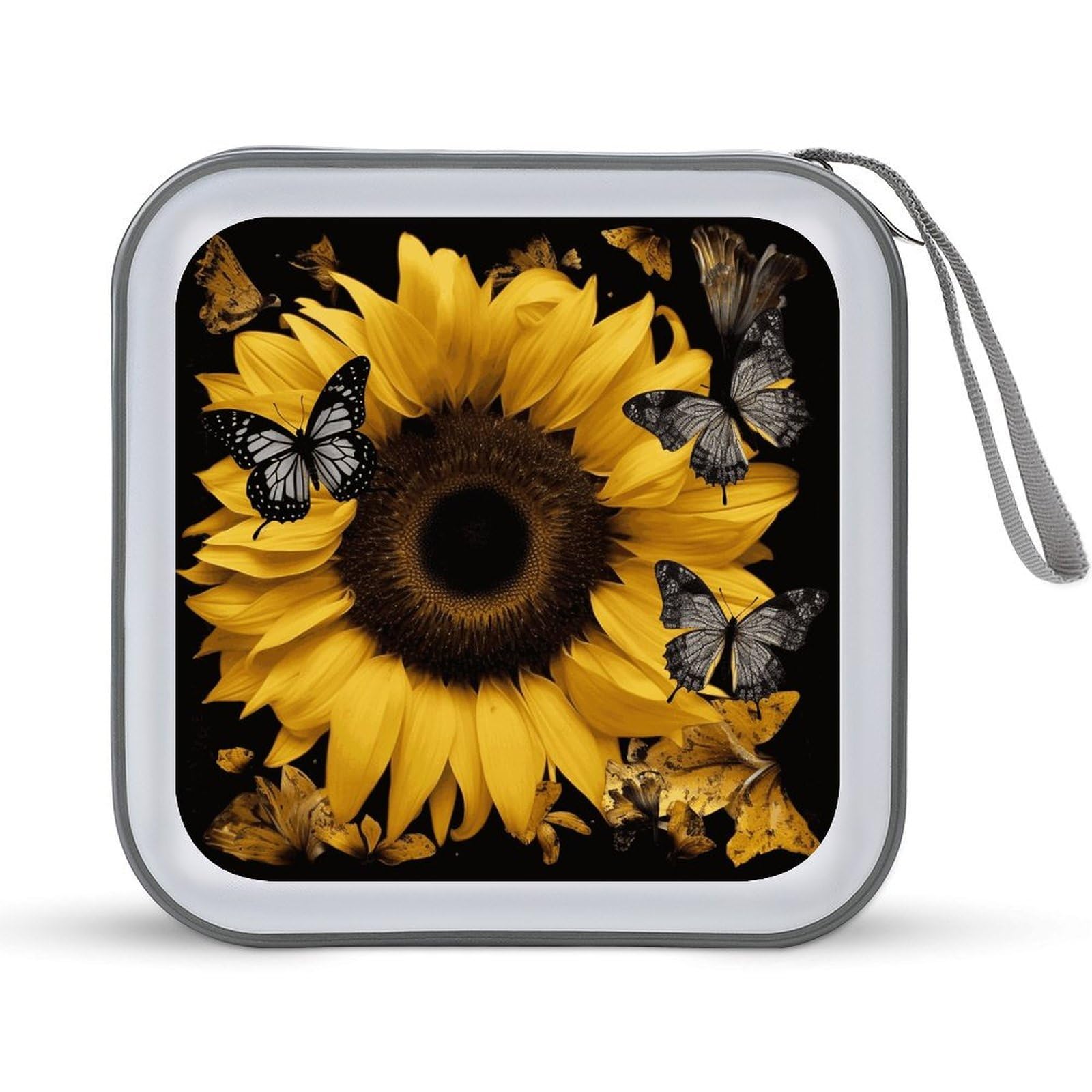 VstaDank - Butterfly Sunflower CD Case 40 Capacity with Zipper Disc Storage Organizer, Portable Hard Plastic CD Holder Home Organizer