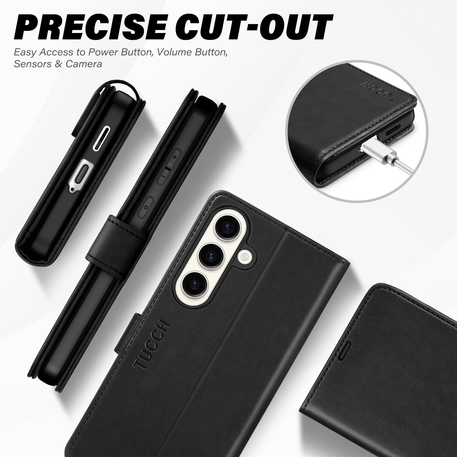 TUCCH Custodia per Galaxy S25 FE 5G, Cover Magnetica Blocco RFID Portafoglio Supporto Cellulare Slot Porta Carte Pelle con TPU Protezione Completa Cover per Galaxy S25 FE (6,7" 2025), Nero